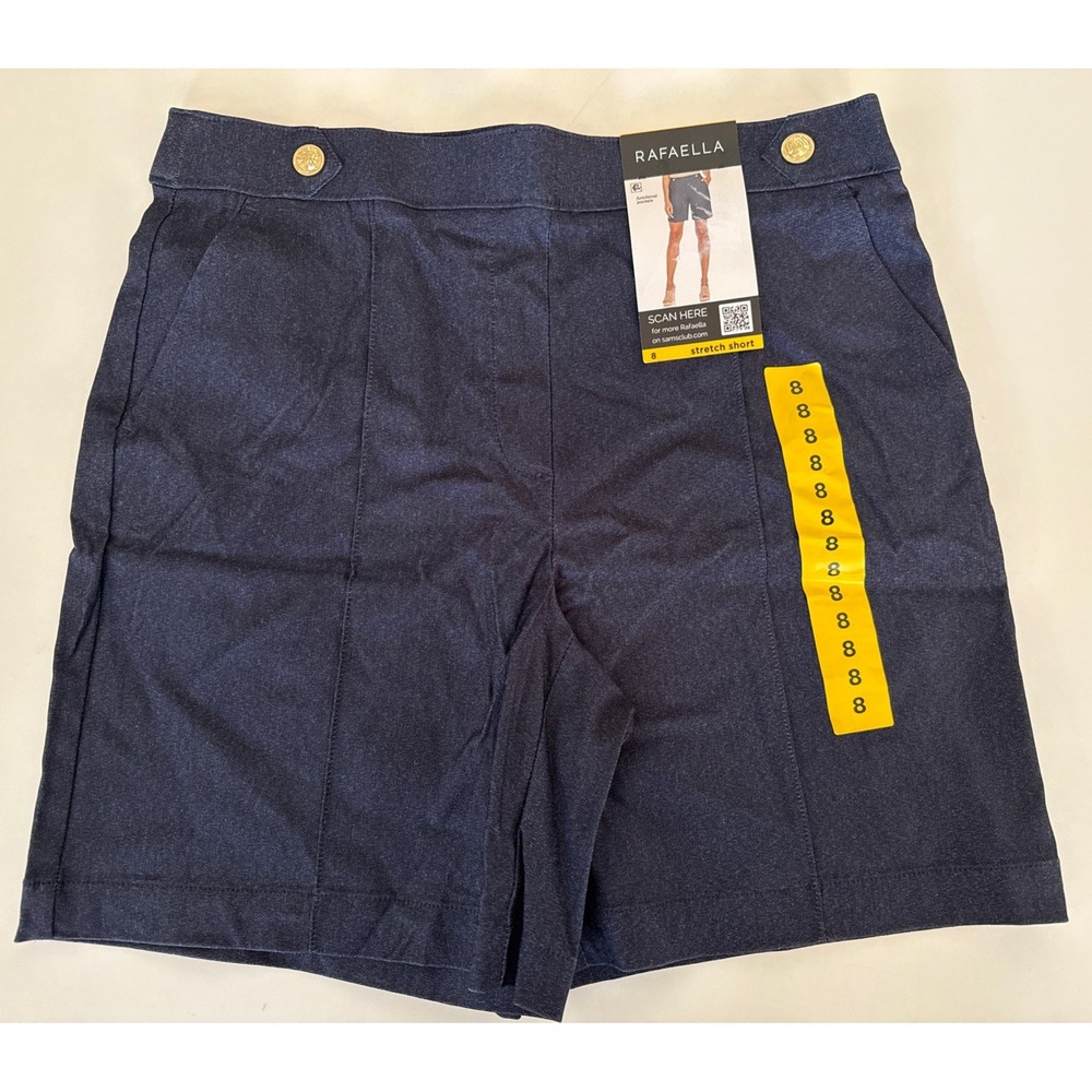 Rafaella Stretch Short Women Size 8 Navy Blue New Gold Buttons Bermuda